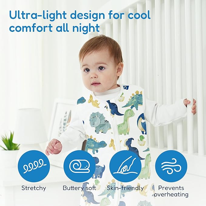 TotAha Cute Dinos Sleep Sack 6-12 Months 3 Pack, Buttery Soft Swaddle Transition Wearable Blanket Baby Sleeping Bag, 0.5 TOG-CubbioJoy