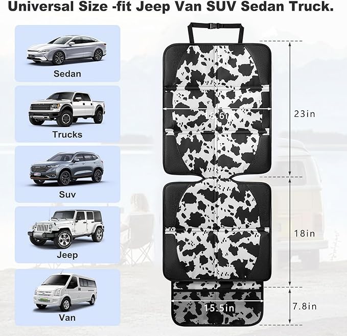 Car Seat Protector for Child Car Seat, 2 Pack Baby Car Seat Covers with Mesh Pockets & Non-Slip Backing 600D Durable Seat Protector Under Baby Car Seat for Car Back Seat (Cow Print, Large)-CubbioJoy