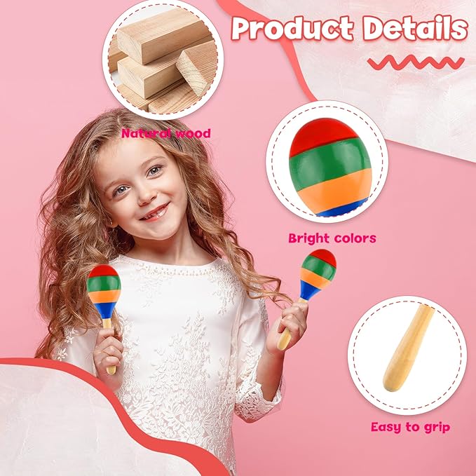 2 Pcs Maracas Hand Percussion Rattles, PLULON Colorful Wooden Maracas Rumba Shakers Rattle Latin Musical Instrument for Kids Adults Game Playing, Mexican Fiesta Cinco De Mayo Party Favors Supplies-CubbioJoy