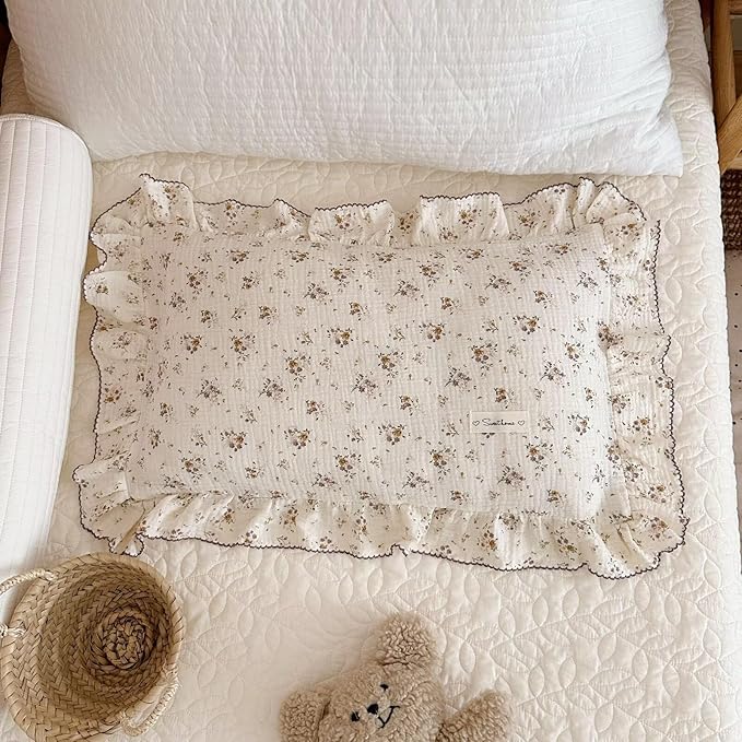 BuLuTu Floral Toddler Pillow Cases Cotton Muslin Cotton Pillowcases for Girls Nursery Pillow, Kids Pillow Cover for Crib/Toddler Bed, Envelope Closure,1 Piece, Crapemyrtle Pattern, 14"x20"-CubbioJoy