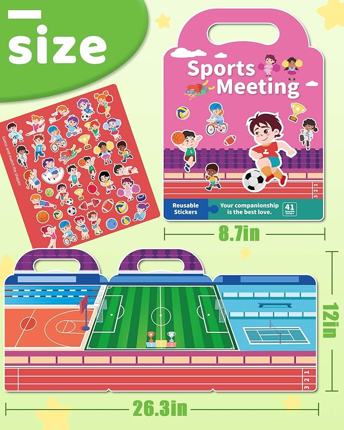 Benresive Reusable Sticker Book for Toddlers 2-4 Years, Fun Travel Stickers for Kids, Waterproof Sticker Books for Toddlers 1-3, Crafts Activities for Todddlers 1-3 2-4 3-5 - Sports-CubbioJoy