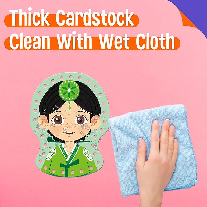 9 Pieces Happy Face Lacing Cards, 9 Double Sided Color Sewing Cards with 9 Colorful Laces, Educational & Learning Activity Games, Imagination Development Lacing Toys for Preschoolers, Kids-CubbioJoy