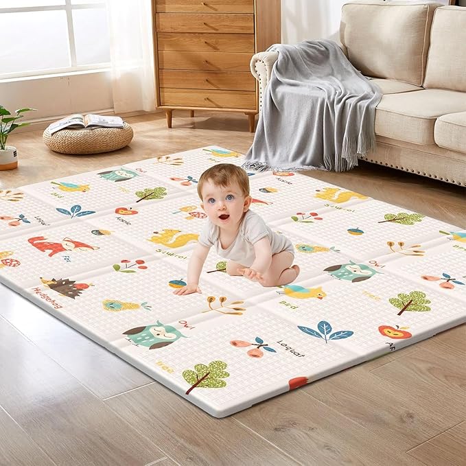 Baby Play Mat, 50 x 50 Inch Play Mat Perfect for Use Baby Playpen, Foldable Baby Foam Playmat for Floor, Portable Waterproof Activity PlayMats for Babies, Infants and Toddlers-CubbioJoy
