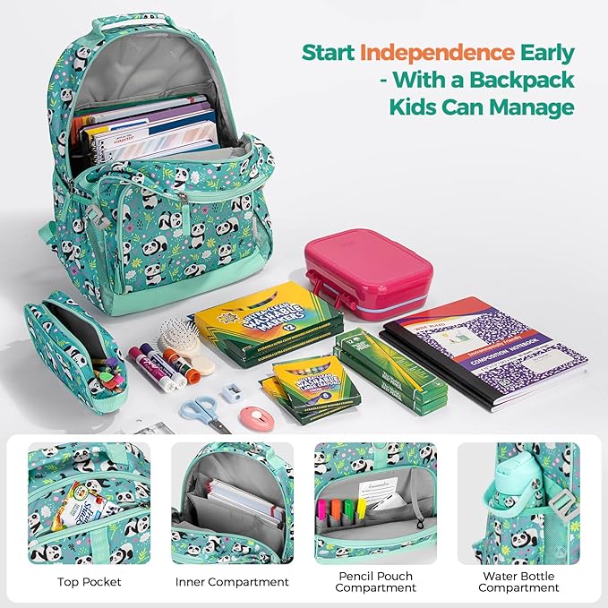 Choco Mocha Mermaid Backpack for Girls, Elementary School Backpack for Girls Ages 6-8 Kids Kindergarten Backpack Bookbag 17 Inch with Chest Strap, Green-CubbioJoy