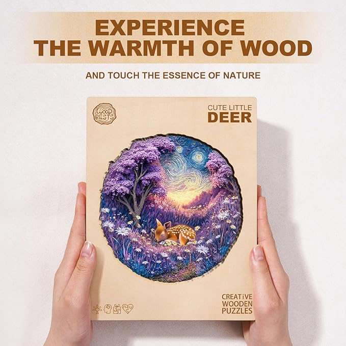 Jigfoxy Wooden Puzzles for Adults, Starry Night Fawn Wood Puzzles Adult, Unique Animal Shape Wooden Jigsaw Puzzles for Adults, Birthday Gifts for Puzzle Lovers, Family, Friend (S-8.5 * 8.5in-100pcs)-CubbioJoy