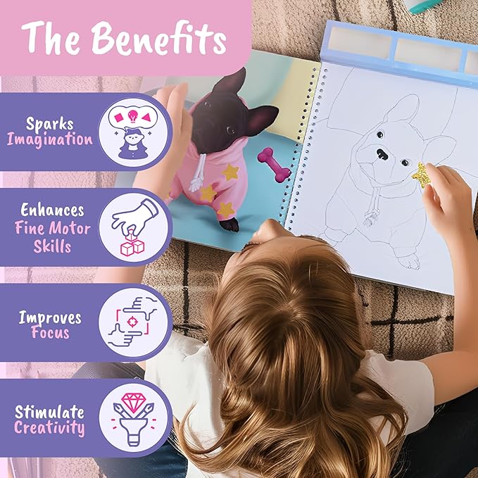 BSCOOL Dog in Style – Design Your Pet Fashion with 25 Coloring Pages, 3 Stamps, 50+ Stickers, Washi Tapes and Guides. Discover Unique Outfits for Dogs. Educational. Travel Friendly for Ages 5 and up.-CubbioJoy