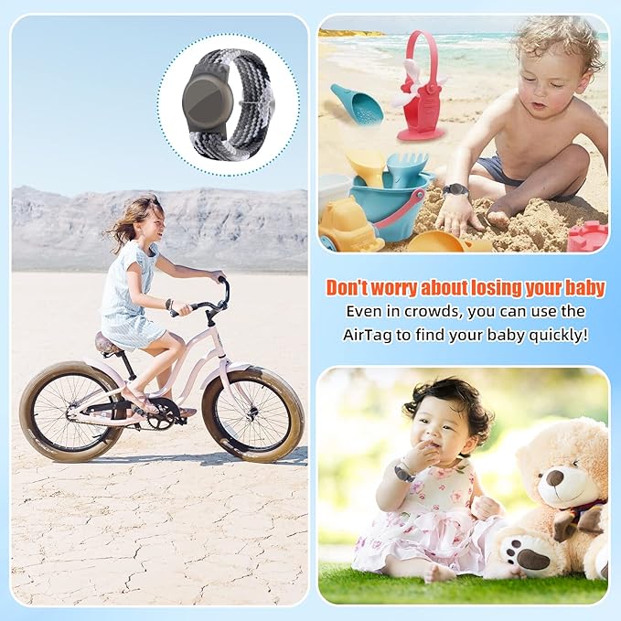 Bracelet for Kids Compatible with AirTag, Nylon Stretch Braided Air Tag Wristband, Protective Case for Airtag GPS Tracker Holder, Adjustable Elastic Watch Band for Toddler Child Elder (Rainbow)-CubbioJoy