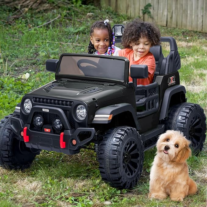 2 Seater Ride on Car Truck, 12V Kids Electric Ride on Toy for Big Kids Age 3-8 w/Remote Control- Black-CubbioJoy