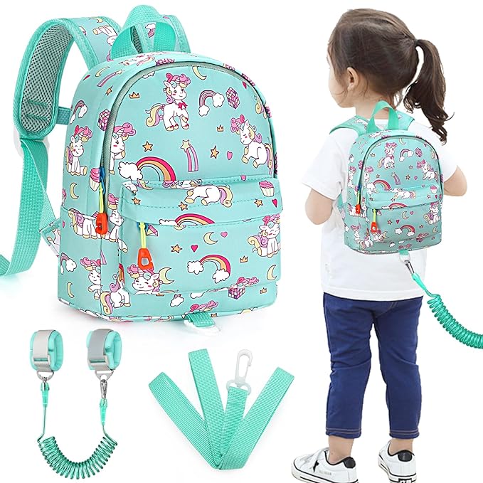 Accmor Toddler Backpack Leash, Cute Baby Backpacks with Anti Lost Wrist Link, Mini Kids Backpack Harness Leash for Outdoor Travel, Adorable Unicorn Backpack Tether Walking Harness for Girls 1-3-CubbioJoy
