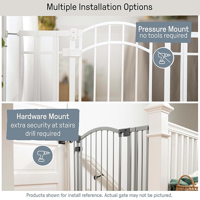 Ingenuity Decorative Extra Tall Baby Gate & Dog Gate, 28.5"-48" Wide, 36" Tall, Hardware or Pressure Mounted, Install on Top or Bottom of Stairs, Banister, or Doorway - White-CubbioJoy