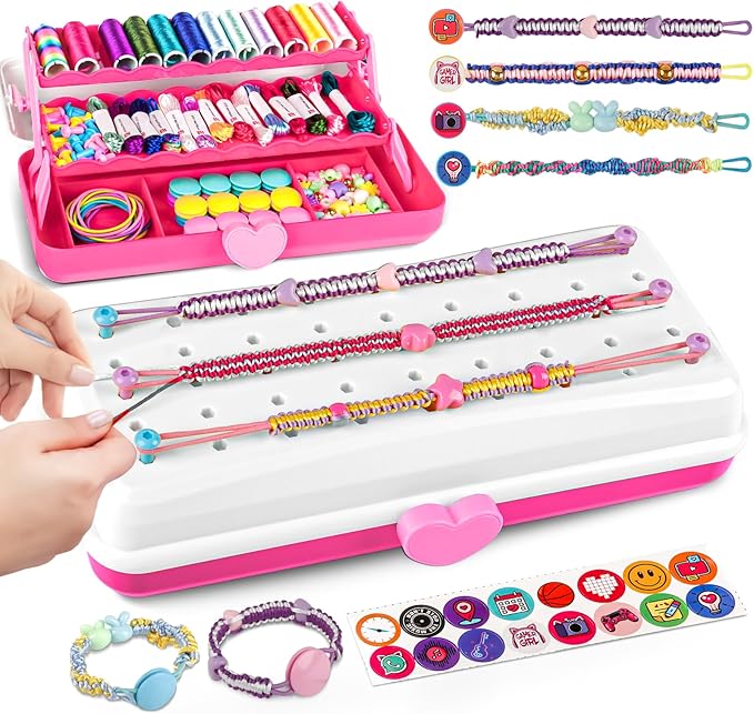 Cmiolacuna Friendship Bracelet Making Kit for Girls, 3-Layer Storage Box Arts and Crafts Bracelets Jewelry String Maker Kit Ages 8-12,Best Christmas Birthday Gift for Girls 6 7 8 9 10 11 12 Year Old-CubbioJoy