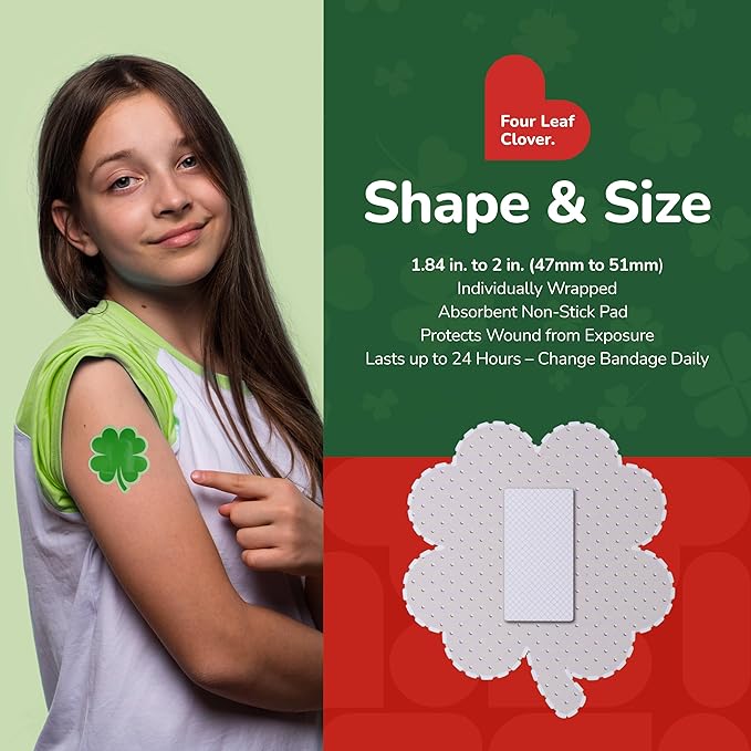 BioSwiss Bandages, 4 Leaf Clover Shaped Self Adhesive Bandage, Latex Free Wound Care, Fun First Aid Kit Supplies for Kids and Adults, 50 Count-CubbioJoy
