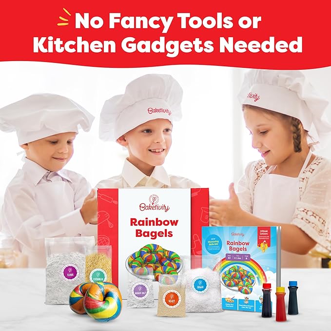 Baketivity Rainbow Bagel Kids Baking Kit - Baking Kits for Kids with Premeasured Ingredients, Step-By-Step Instructions, Video Guide, and STEM Lessons - Kids Cooking Kit for Ages 6-12+-CubbioJoy