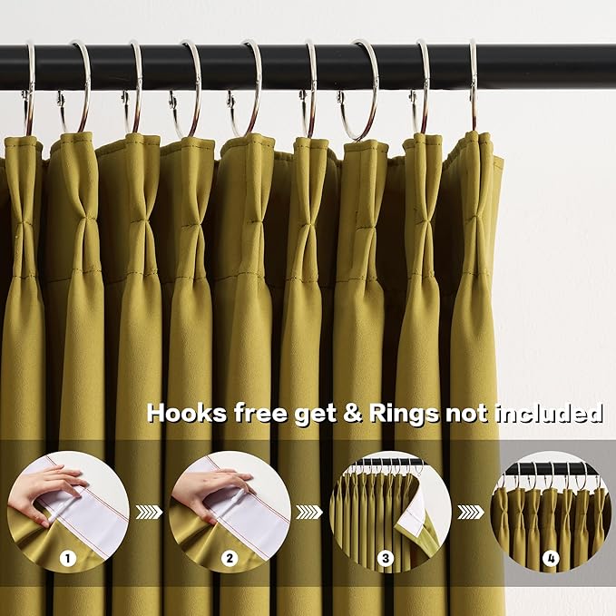 KEQIAOSUOCAI Yellow Pinch Pleated Curtains 72 Inch Length 2 Panels Set Noise Cancelling Window Drapes for Nursery Bedroom Living Room 40x72-CubbioJoy
