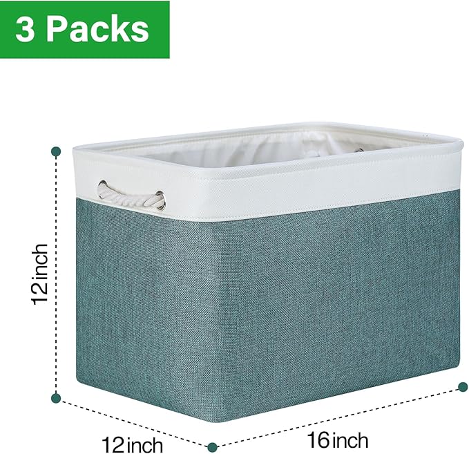 Bidtakay Large Storage Baskets for Shelves 3 Pack Fabric Storage Bins for Organizing Linen Collapsible Organizer for Closet-Deep Green-CubbioJoy