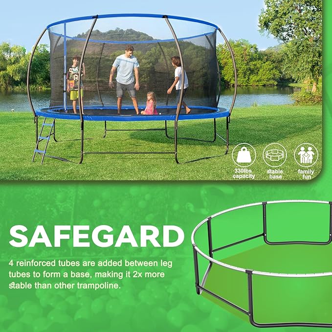 14FT 12FT 10FT 16FT Trampoline with Safety Enclosure, Anti-Rust Coating – ASTM Certified, Heavy-Duty Outdoor Trampoline with Ladder – for Kids & Adults-CubbioJoy