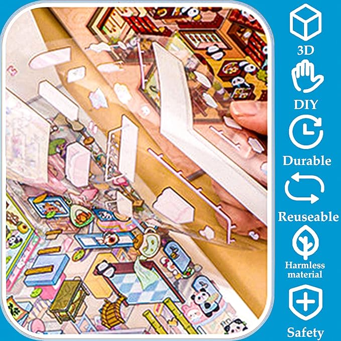 DIY 3D Sticker Scene，8 Sets Pack（600+） Large-Sized, Reusable Sticker Book, Cute Sets for Free Combination, Waterproof for Anywhere, Crafts Party Favors Birthday Gift-CubbioJoy