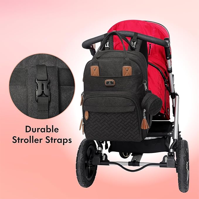 Dikaslon Diaper Bag Backpack with Portable Changing Pad, Pacifier Case and Stroller Straps, Large Unisex Baby Bags for Boys Girls, Multipurpose Travel Back Pack Moms Dads, Black-CubbioJoy