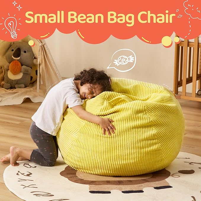 Bean Bag Chairs Teardrop Bean Bag Chair Beanbag Chair with Memory Foam Filled Machine Washable Cover for Living Room, Bedroom (Small,Yellow)-CubbioJoy