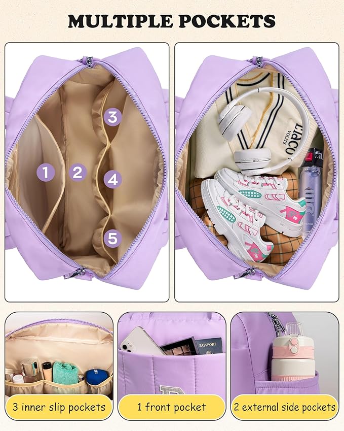 Initial Duffle Bag, Carry On Bags for Women，Birthday Gift for Mom-Overnight Bag with Wet Pocket，Lightweight Travel Bags Personalized Gym Tote with Makeup Pouch-CubbioJoy