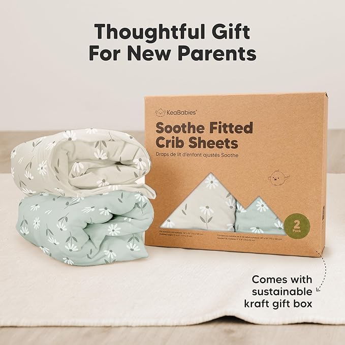 KeaBabies 2-Pack Organic Crib Sheets for Boys, Girls - 52x28 Fitted Crib Mattress Sheet Neutral, Breathable Jersey Cotton Cover for Baby Bed, Toddler Mattress, Soft & Cute Prints (Daisies)-CubbioJoy