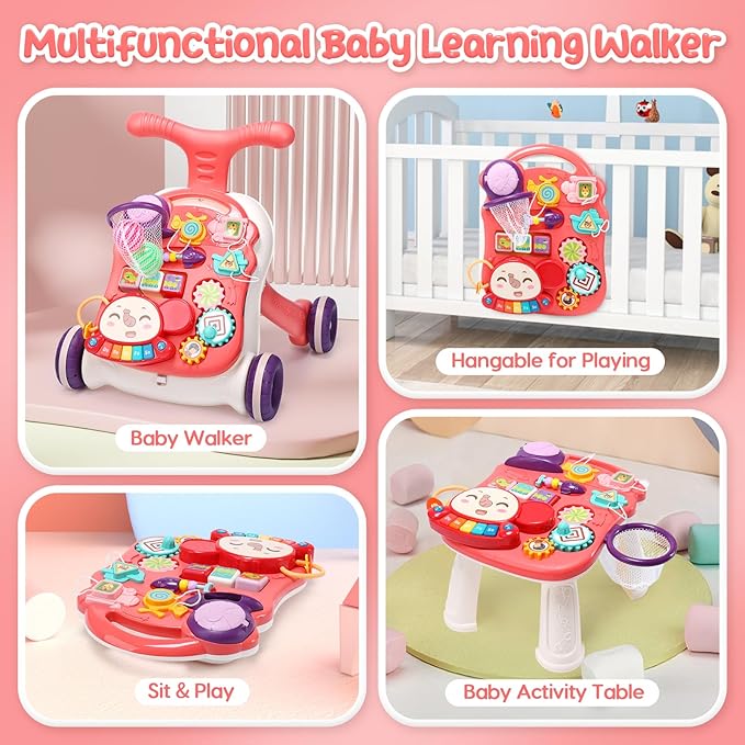 CUTE STONE Baby Walker for Boys Girls, 2 in 1 Sit-to-Stand Learning Walker and Activity Center, Baby Walking Toy, Early Learning Push Toy Gift for Infant-CubbioJoy