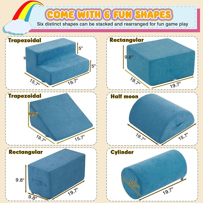 Jela Foam Blocks - Soft Play Equipment with 6 Luxury Miss Fabric Climbing Blocks for Toddlers, Babies & Kids - Lightweight Climb & Crawl Playset-CubbioJoy