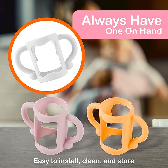 (3-Pack) Bottle Handles for Dr Brown Baby Bottles with Easy Grip Handles to Hold Their Own Bottle - BPA-Free Soft Silicone (White Pink Orange)-CubbioJoy
