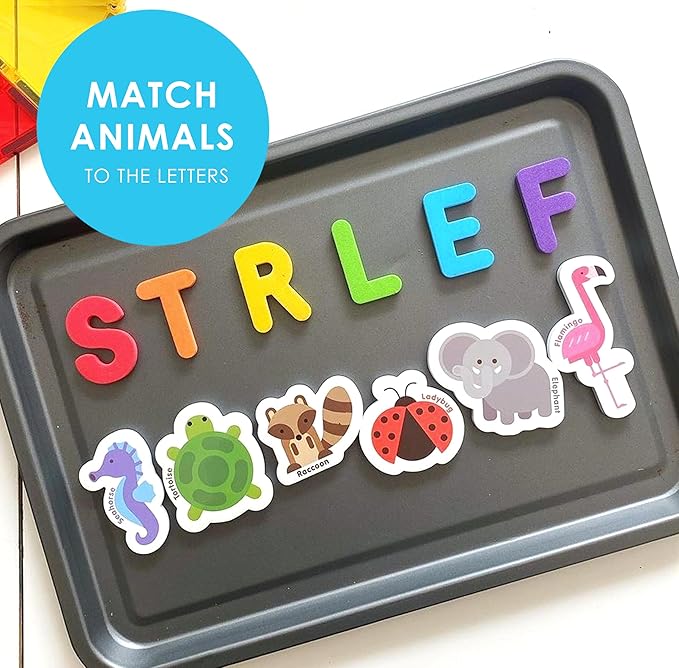 Curious Columbus Toddler Magnets – Animal Fridge Magnets for Kids | 52 Refrigerator Magnets with 26 Animals + 26 ABC Magnetic Letters | Foam Alphabet Learning Set for Toddlers-CubbioJoy
