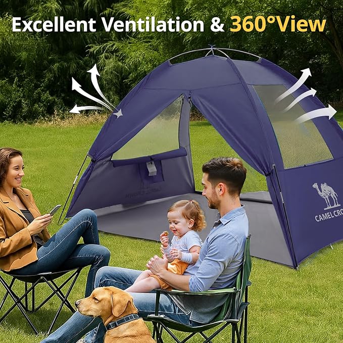 CAMEL CROWN Beach Tent UPF 50+ Sun Shelter for 2/3/5/6 Person, Lightweight Portable Sun Shade with Sand Anchor, Family Beach Day & Outdoor Adventures-CubbioJoy