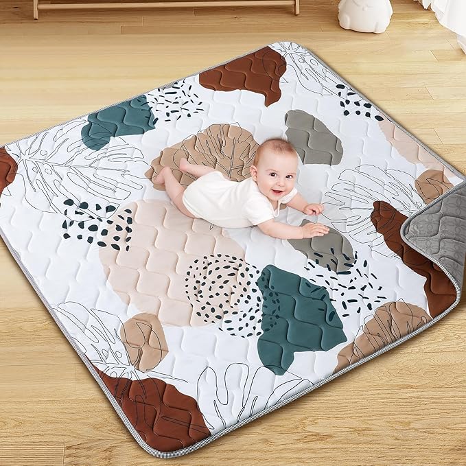 Baby Play Mat - Thicken 50x50 Inch Soft Foam Crawling Mat for Playpen & Floor, Non-Slip Waterproof Activity Playmats for Infants & Toddlers, Portable Foldable & Machine Washable, Boho Design-CubbioJoy