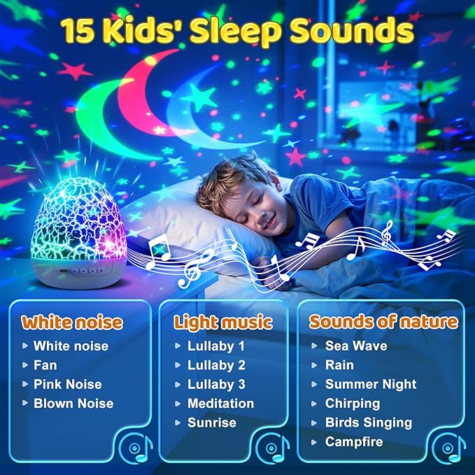 Baby Sound Machine Night Light Projector | 15 Sleeping Sounds & 3D Films | 31Colors & Remote Control | Toddler Night Light for Kids, Baby White Noise Machine, Sound Machine baby, Egg Light for Nursery-CubbioJoy