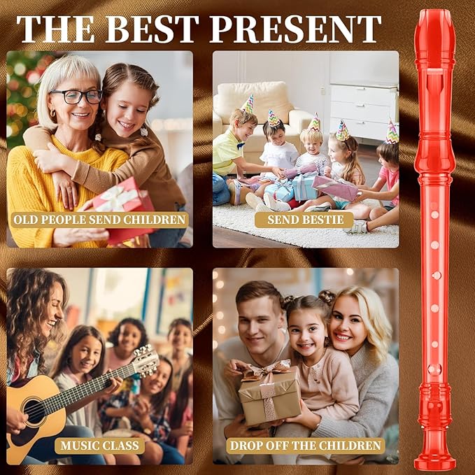 Descant Soprano Music Recorder Instrument For Kids Flute Kids Recorder With Cleaning Rod + Case Bag (Crystal red)-CubbioJoy