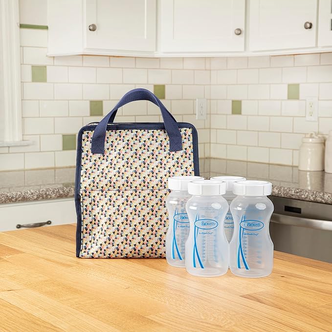 Dr. Brown's Fold & Freeze Bottle Tote, Travel Baby Bottle Insulated Cooler Bag, Store Up to 6 Baby Bottles, Geometric Multicolor, BPA Free-CubbioJoy