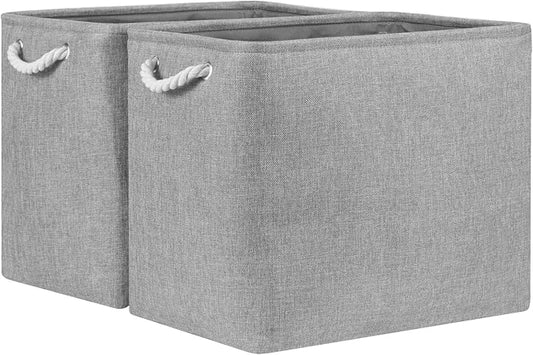 Bidtakay Collapsible Storage Bins for Clothes Large Grey Storage Baskets with Cotton Handles 17x12x15 In Set of 2 Fabric Cubby Storage Bins Livingroom Home Decorative Storage Organizer for Blankets-CubbioJoy