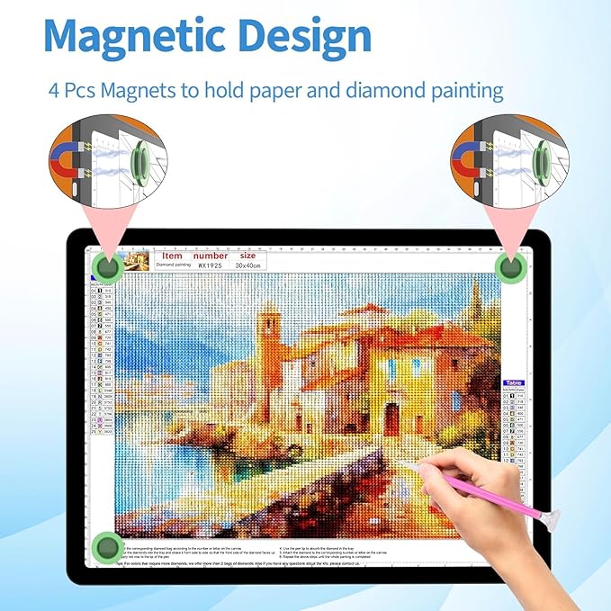 A3 Diamond Art Light Board with Bag, Light Box for Tracing with 6-Levels Dimming & Side Physical Buttons, 4 Pcs Magnets, Magnetic Light Pad for Diamond Painting, Sketching (Black, 46.2 x 33.9 CM)-CubbioJoy