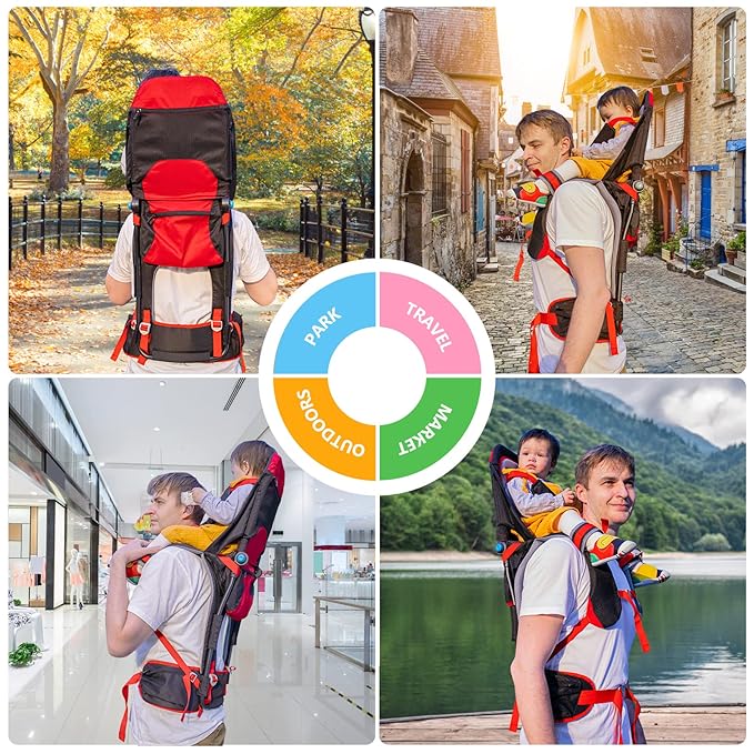 Baby Shoulder Carrier Baby Hiking Backpack Carrier with Rain Cover Sun Shade for Child Safe Backrest and Toddler Ergonomic Seat Holds 40 Pound for Children Between 6 Months-3 Years Old Babies-CubbioJoy