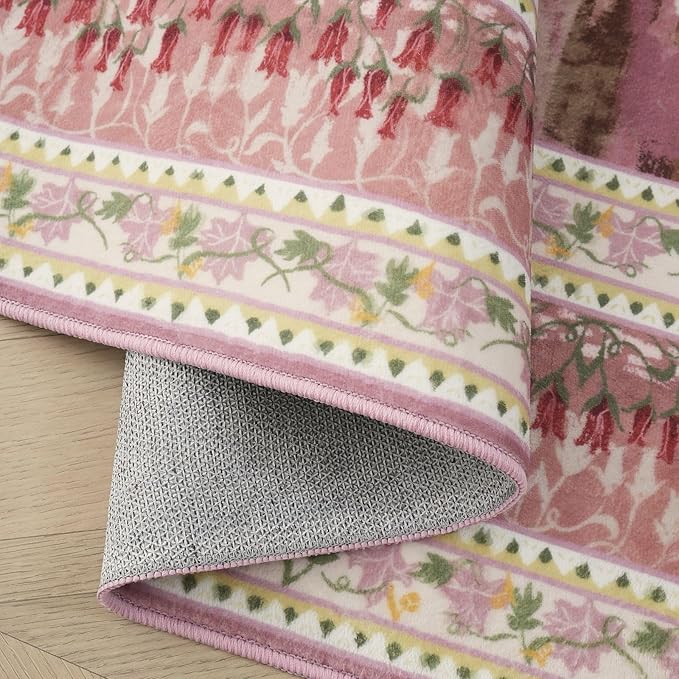 2x3 Rug Impressionist-Style Vintage Indoor Door Mat Machine Washable Small Area Rug Non-Slip Low Pile Throw Rugs for Entryway Kitchen Front Door Indoor Entrance Entry Kids Room, Pink-CubbioJoy