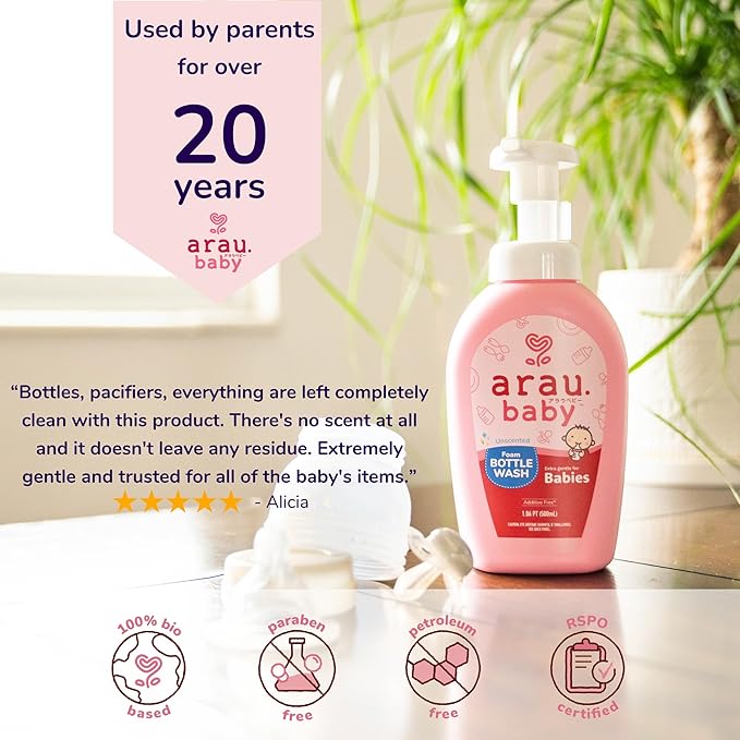 Unscented Foam Bottle Wash, Natural Plant Based Baby Bottle & Dish Soap, No Artificial Fragrance or Additives, Gentle for Washing Bottles, Pacifiers and Toys, Easy Rinse, 15.21 Fl Oz-CubbioJoy