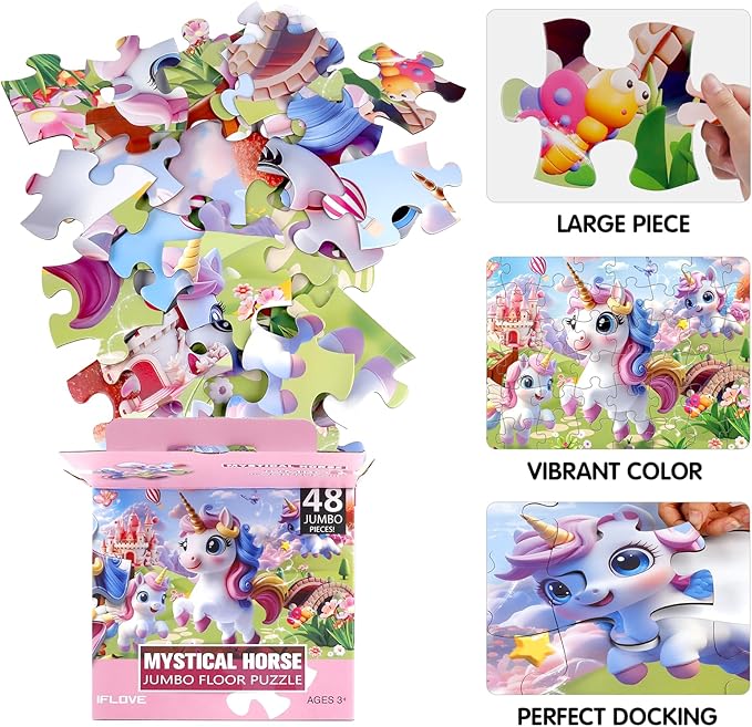 Jumbo Floor Puzzle for Kids,48 Piece Unicorn Large Jigsaw Puzzles,Puzzle for Toddler Ages 3-5,Fun Educational Preschool Learning Toy Gift for Boys & Girls Ages 4-8-CubbioJoy
