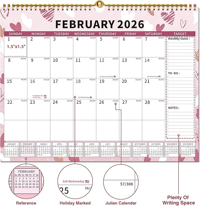 2025-2026 Calendar, 18 Month Wall Calendar 2025-2026 Hanging Spiral Bound Magnetic Fridge Desk Calendars 15" x 12", Jul 2025 - Dec 2026, A- Small Colorful-CubbioJoy