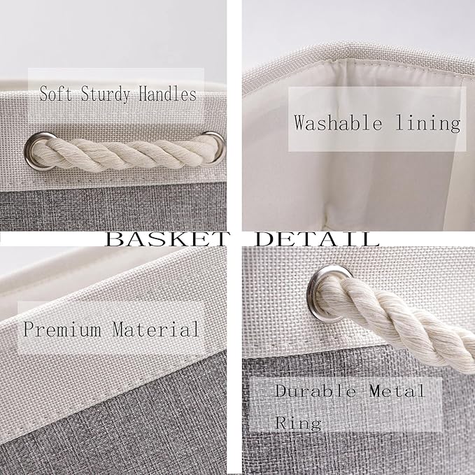 Bidtakay Baskets Set of 3 Storage Baskets for Organizing Large Fabric Storage Bins for Shelves Decorative Canvas Bins Collapsible Empty Baskets for Closet,Nursery,Clothes,Toys,Shoes(White&Grey)-CubbioJoy