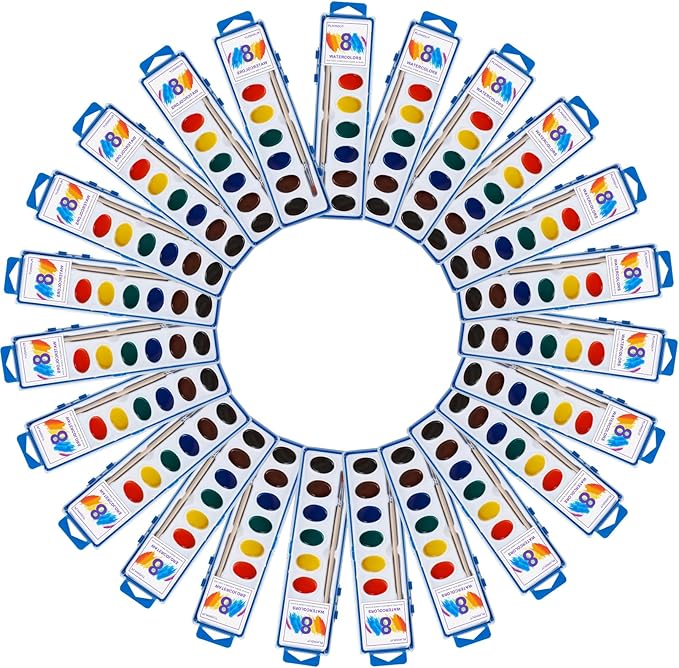 8 Colors Watercolor Paint Set for Kids,24 Pack Water Color Paints with Paint Brushes, Washable Paint for Classroom Art Activities Birthday Party Favors-CubbioJoy
