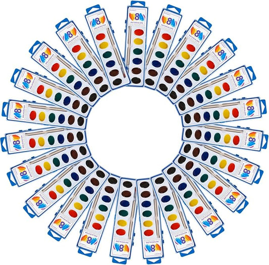 8 Colors Watercolor Paint Set for Kids,24 Pack Water Color Paints with Paint Brushes, Washable Paint for Classroom Art Activities Birthday Party Favors-CubbioJoy