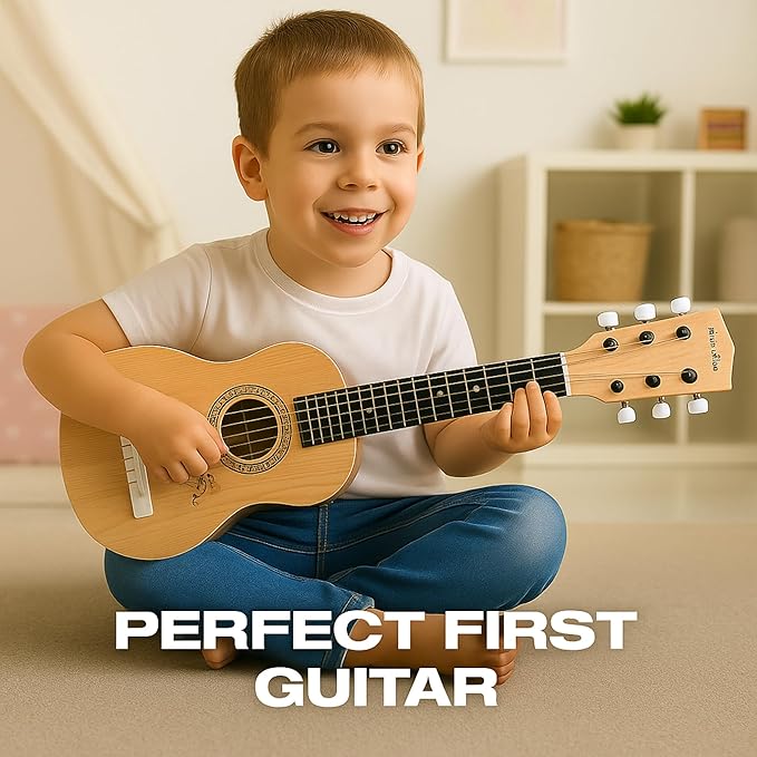 23" Acoustic Guitar, Kids 6 String Toy Guitar - Realistic Steel Strings - Beginner Practice First Musical Instrument for Children, Toddlers (Natural)-CubbioJoy