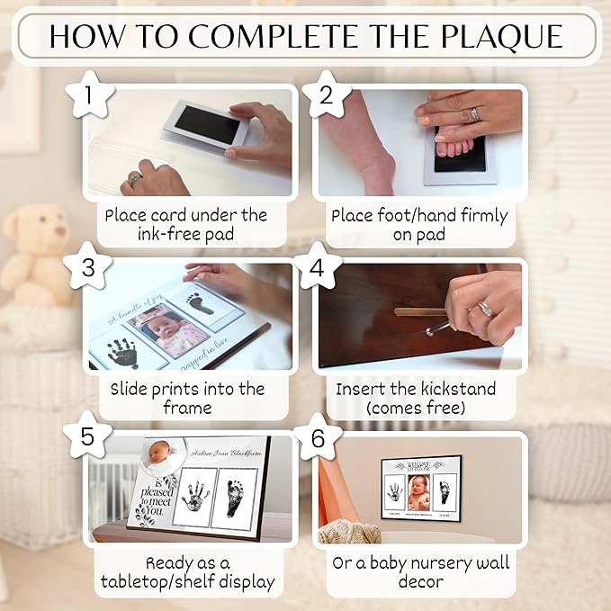 Inkless Hand and Footprint Kit, Baby Keepsake Plaque & Baby Shower Gifts - Ideal as Mom To Be Gift, Nursery Picture Frames, Clean Touch Hand and Footprint Kit (Style 1 - Design 5)-CubbioJoy