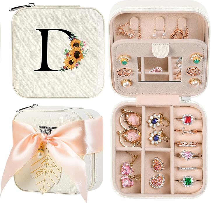 AYGXU Travel Jewelry Box for Women and Girls - Small Case With Initial A-Z - Teacher Gifts-CubbioJoy