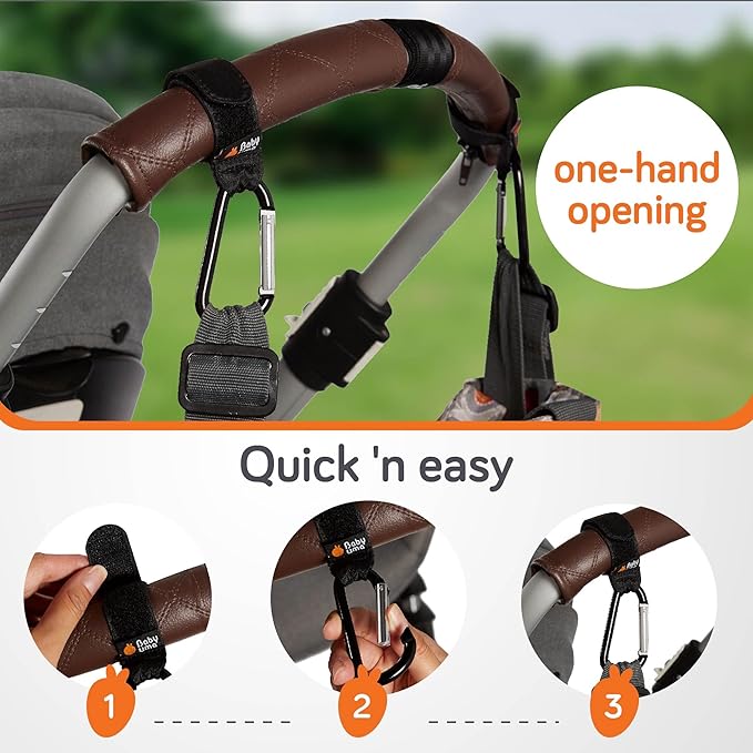 Baby Uma Stroller Hooks for Bags (2 Pack) - Universal Stroller Clips and Hooks, Non-Slip with One-Hand Opening, 11 lb Weight Capacity, Baby Travel Essential-CubbioJoy