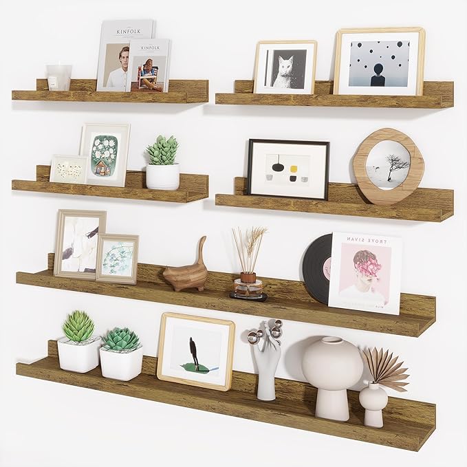 Axeman Picture Ledge Shelf, Floating Shelves for Wall Storage Set of 6, 36 inch Floating Wall Mounted Shelves, Wall Shelves with Lip for Living Room, Bedroom, Nursery, Bathroom, Kitchen, Rustic Brown-CubbioJoy