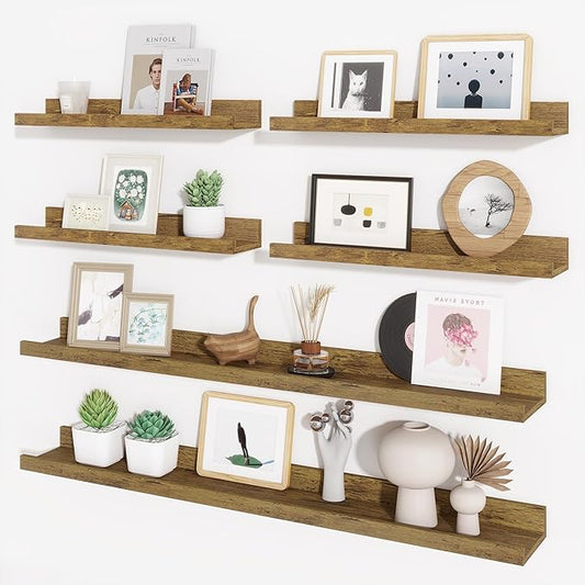 Axeman Picture Ledge Shelf, Floating Shelves for Wall Storage Set of 6, 36 inch Floating Wall Mounted Shelves, Wall Shelves with Lip for Living Room, Bedroom, Nursery, Bathroom, Kitchen, Rustic Brown-CubbioJoy